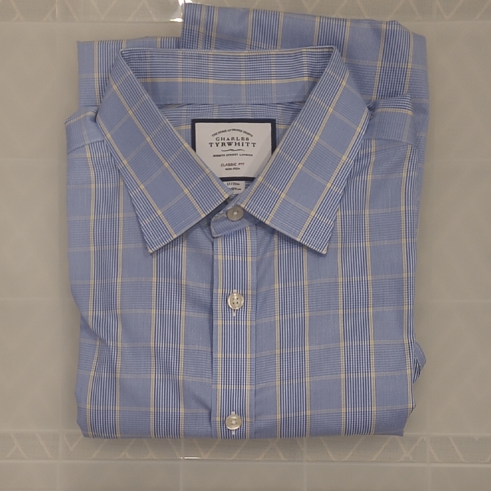 Charles Tyrwhitt Blue Dress Shirt with Windowpane Pattern